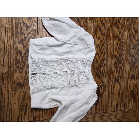 Reformation White Linen Puff Sleeve  Square Neckline Top Sz 4 - Picture 4 of 4